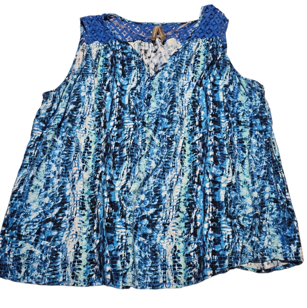 Womens 3X Penningtons V Neck Tie Die Blue and White Tank Smoke Free Pet Free